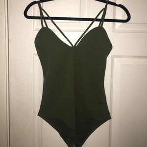 Olive Green Cross Front Bodysuit